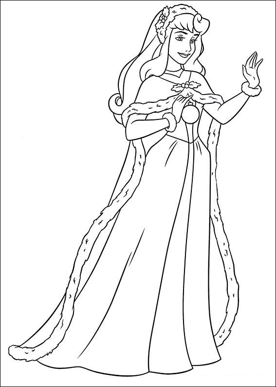 coloriage la belle au bois dormant et son manteau de noel